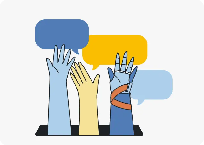 illustration of three hands raised