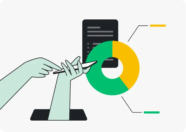 illustration of a hand holding a phone with a chart overlaid