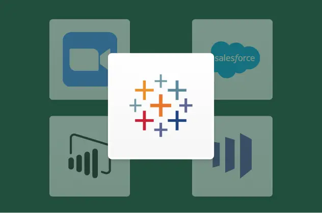 Logo Tableau, avec en arrière-plan les logos Zoom et Salesforce