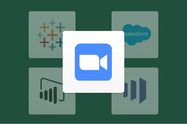 Logo Zoom, avec en arrière-plan les logos Tableau et Salesforce