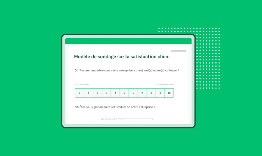 Capture d’écran d’un modèle de sondage SurveyMonkey sur la satisfaction client