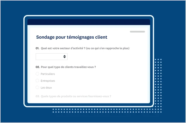 Capture d’écran du modèle de sondage SurveyMonkey pour les témoignages client